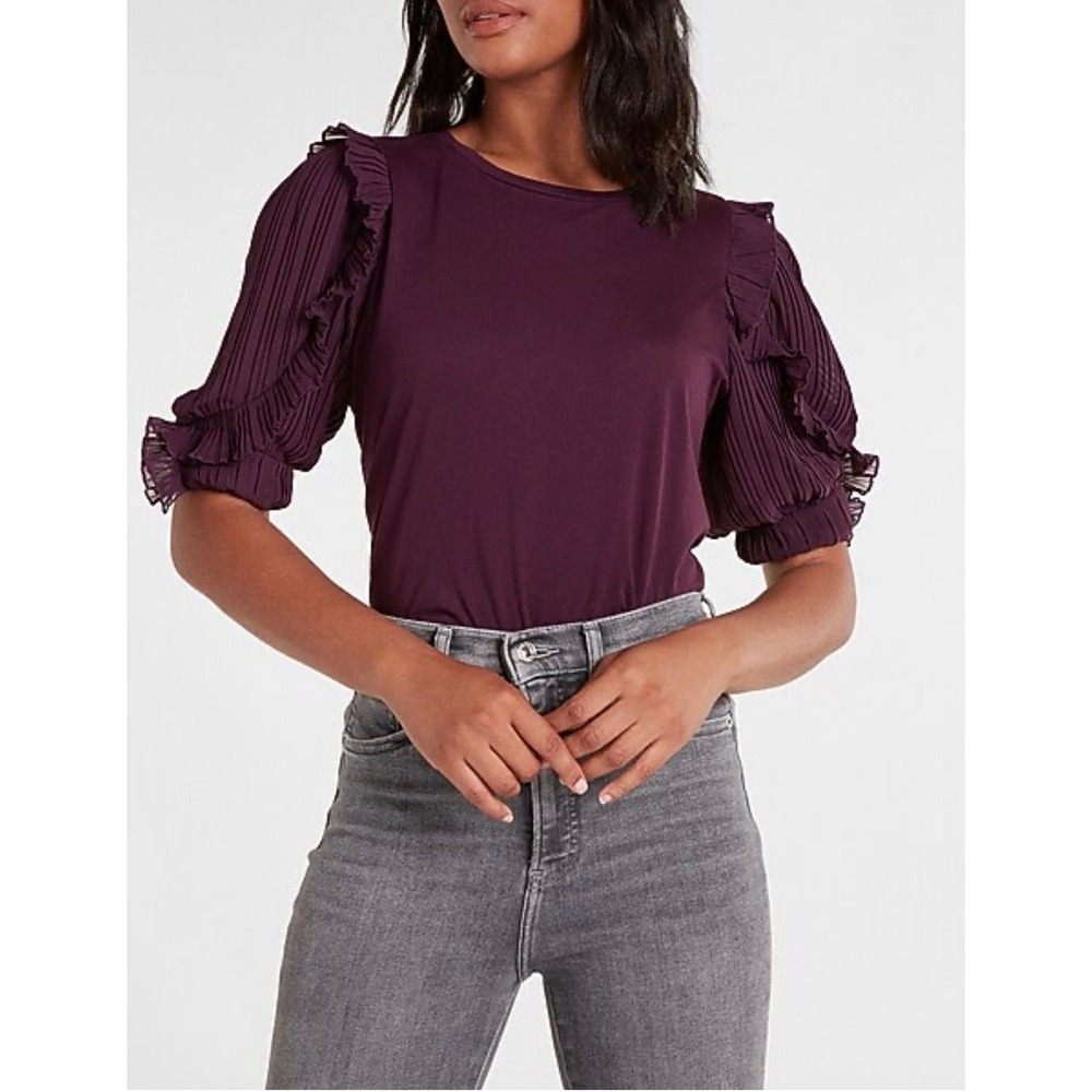 Express Plum Ruffle Sleeve Blouse Romantic Wine Feminine Top Elevated Basic Sz S